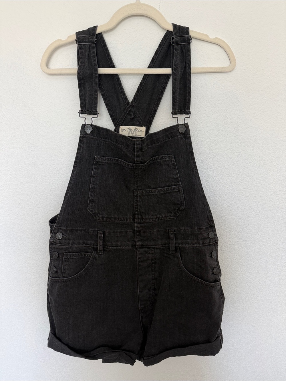 We The Free Washed Black Denim Overalls